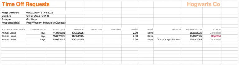 Time off overview export per member